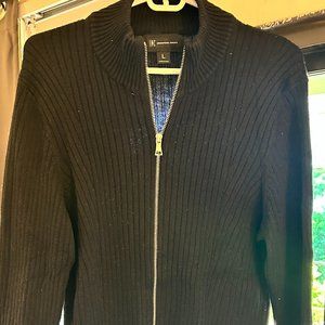 INC International Concepts Men's Black Silver Zip-up Cardigan